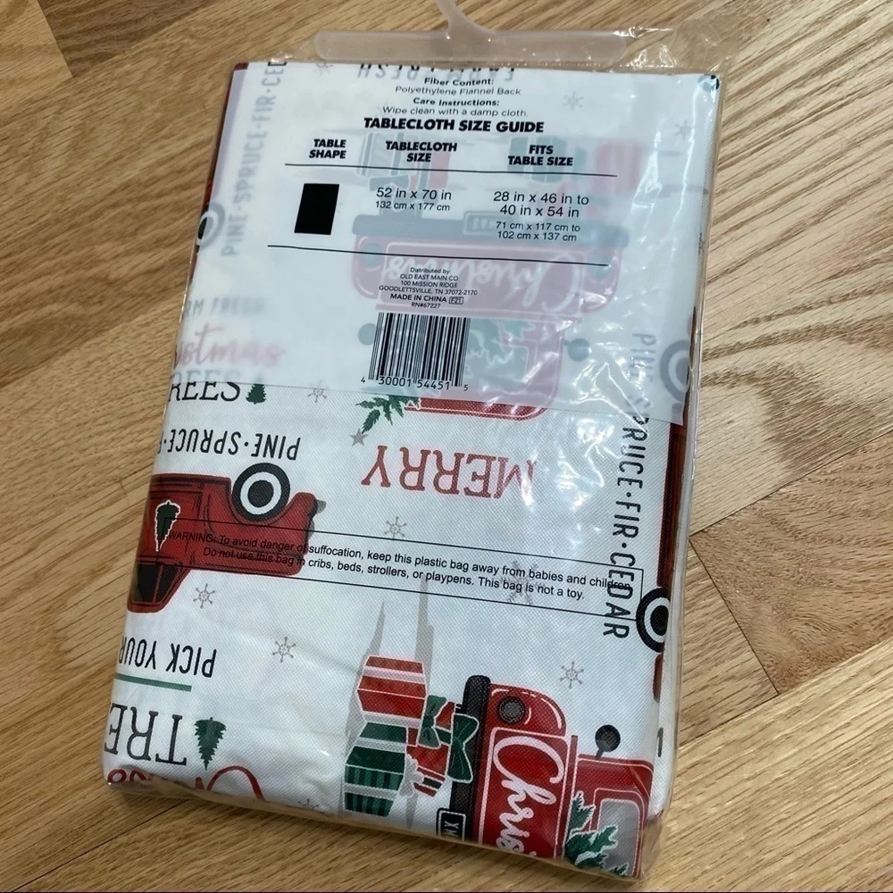 Merry Christmas Red Pickup Truck Table Cloth NWT Holiday Rectangle 52x70